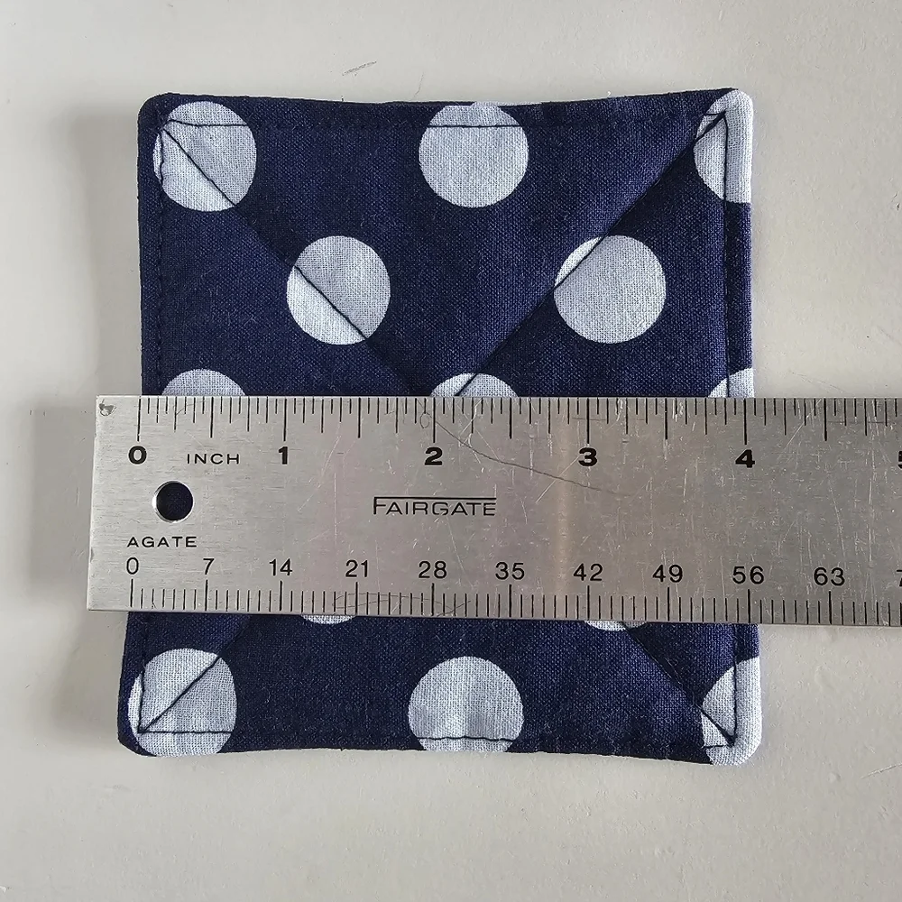 Handmade Blue Polka Dot Cotton Washable Reusable Square Set Of 6 Fabric Caosters